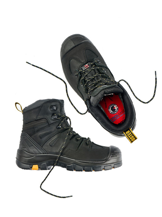 ROCKROOSTER Men's 6-Inch Black Work Boots, Composite Toe, Electrical Hazard, Slip Resistant, Water Resistant, Heat Resistant Rubber Outsole, ASTM F2413-18 I/75 C/75 EH, AK609