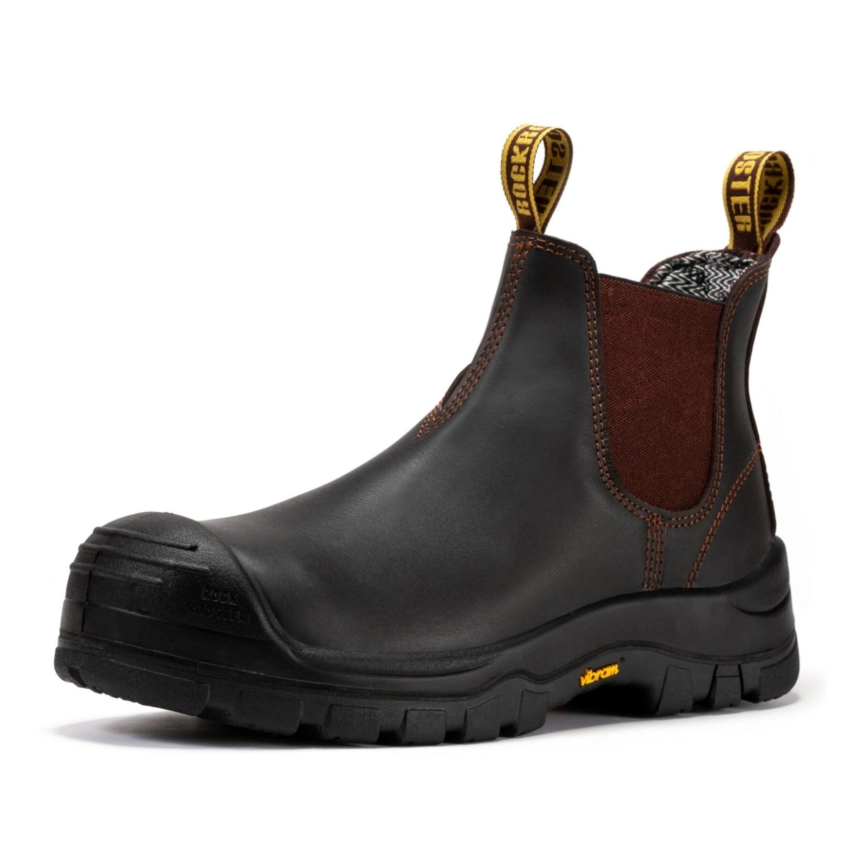 ROCKROOSTER Men's Wide Steel Toe Slip-On Work Boots – EE Width, Chelsea Style, Black