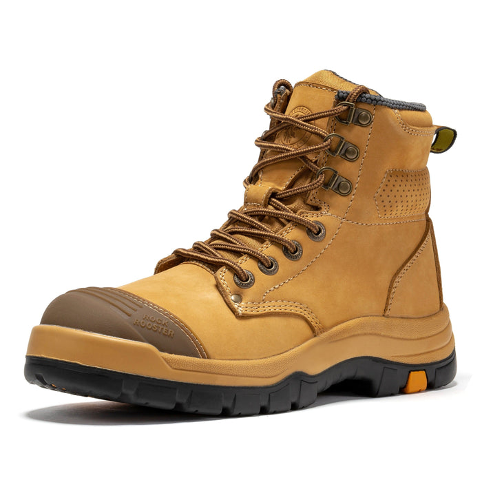 ROCKROOSTER Madison Tan 6 inch Zip-sided Steel Toe Leather Work Boots AK052