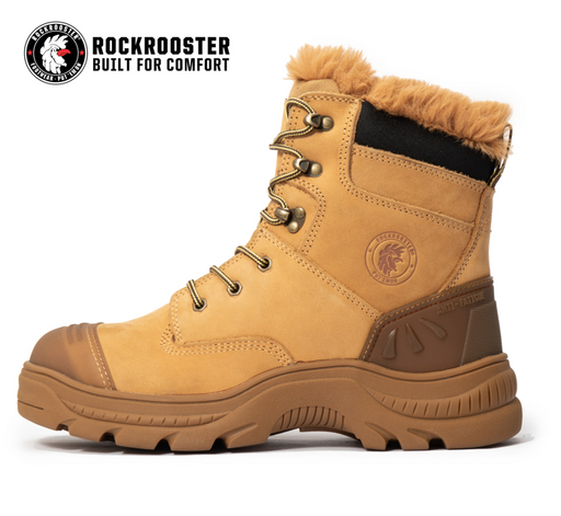 ROCKROOSTER Men's Winter Work Boots Steel Toe, 8 Inch Safety Leather, Slip Resistant, Thermal Insulated, Anti-Fatigue Industrial Boot  AK232 SNOW FORT
