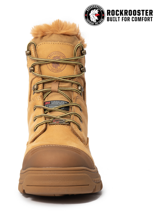 ROCKROOSTER Men's Winter Work Boots Steel Toe, 8 Inch Safety Leather, Slip Resistant, Thermal Insulated, Anti-Fatigue Industrial Boot  AK232 SNOW FORT