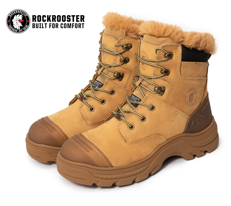 ROCKROOSTER Men's Winter Work Boots Steel Toe, 8 Inch Safety Leather, Slip Resistant, Thermal Insulated, Anti-Fatigue Industrial Boot  AK232 SNOW FORT