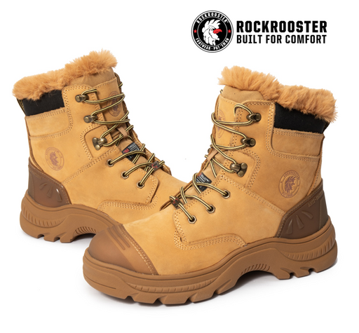ROCKROOSTER Men's Winter Work Boots Steel Toe, 8 Inch Safety Leather, Slip Resistant, Thermal Insulated, Anti-Fatigue Industrial Boot  AK232 SNOW FORT