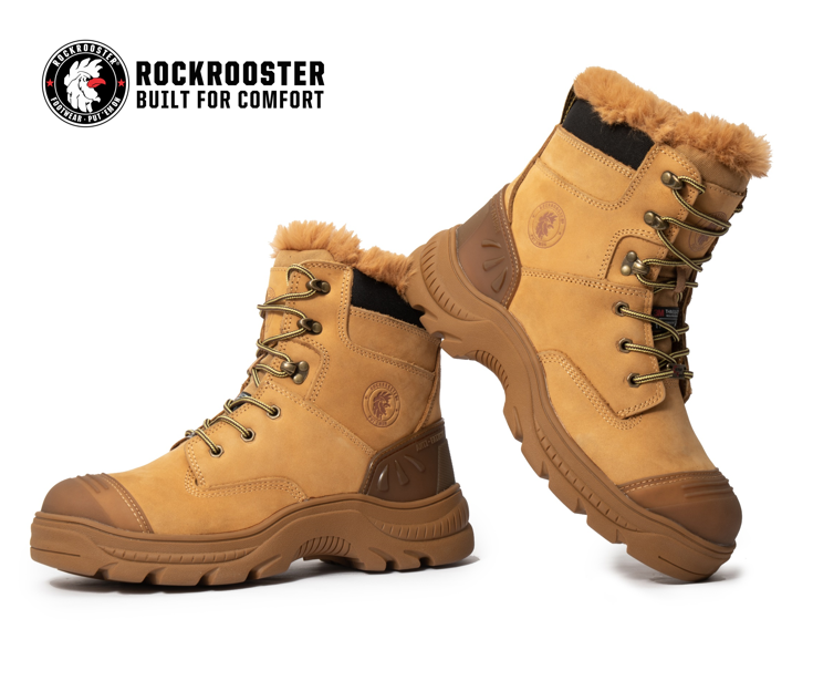 ROCKROOSTER Men's Winter Work Boots Steel Toe, 8 Inch Safety Leather, Slip Resistant, Thermal Insulated, Anti-Fatigue Industrial Boot  AK232 SNOW FORT